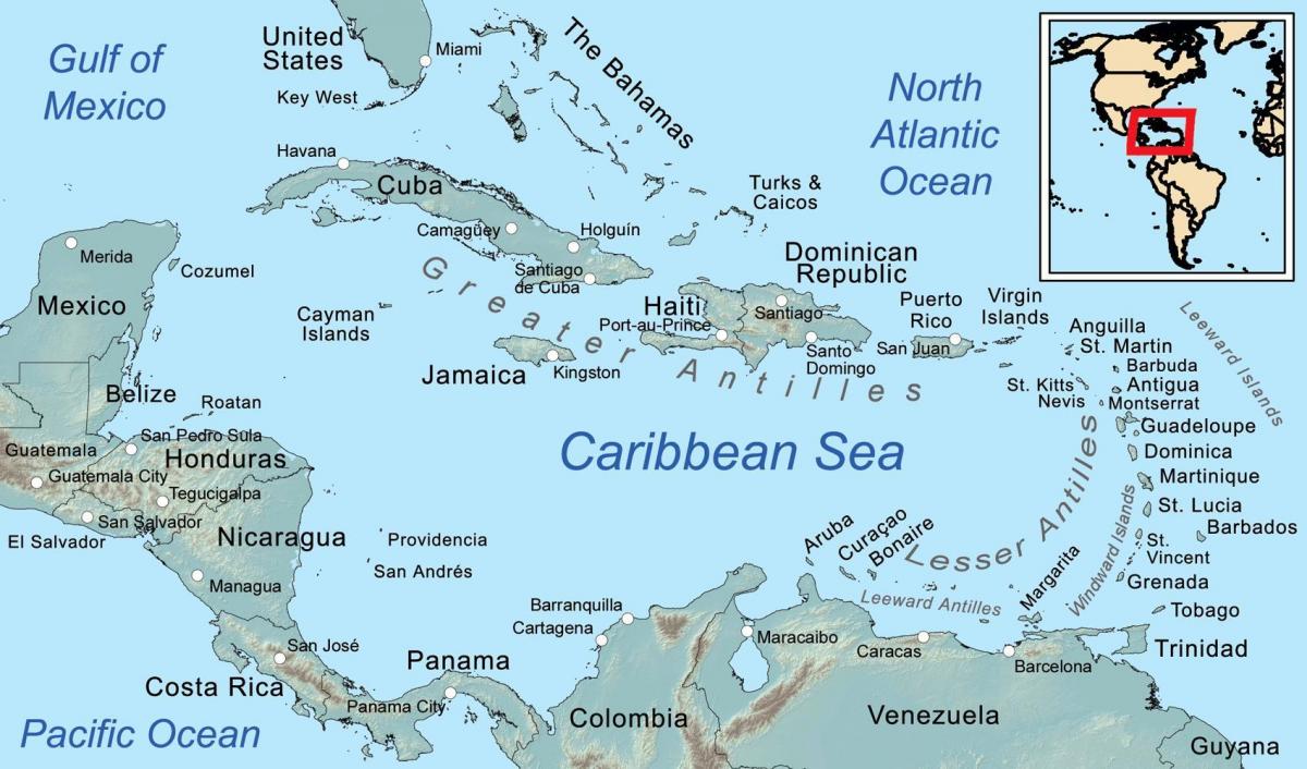 რუკა ბელიზი და მიმდებარე კუნძულები