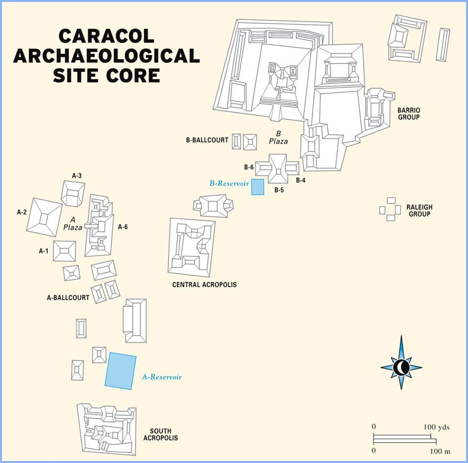 caracol ნანგრევები ბელიზი რუკა
